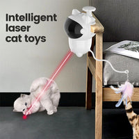 HKM-215699 Automatic Smart Cat Laser Toy with Random Movements for Cats and Dogs - White ABS Construction, Rechargeable 1800mAh Battery