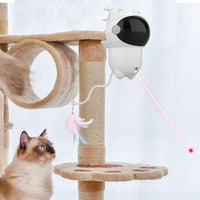 HKM-215699 Automatic Smart Cat Laser Toy with Random Movements for Cats and Dogs - White ABS Construction, Rechargeable 1800mAh Battery