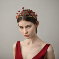 HKM-146259 Red Cloth Flower Bridal Headdress Metal Headband for Weddings and Parties
