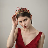 HKM-146259 Red Cloth Flower Bridal Headdress Metal Headband for Weddings and Parties