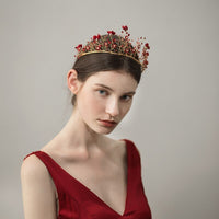 HKM-146259 Red Cloth Flower Bridal Headdress Metal Headband for Weddings and Parties