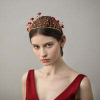 HKM-146259 Red Cloth Flower Bridal Headdress Metal Headband for Weddings and Parties