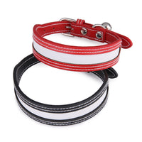 HKM-921299 Reflective Outdoor Pet Collar with Bell - Red and Black PU Material for Cats and Dogs, Fits Neck Circumference 25-32cm