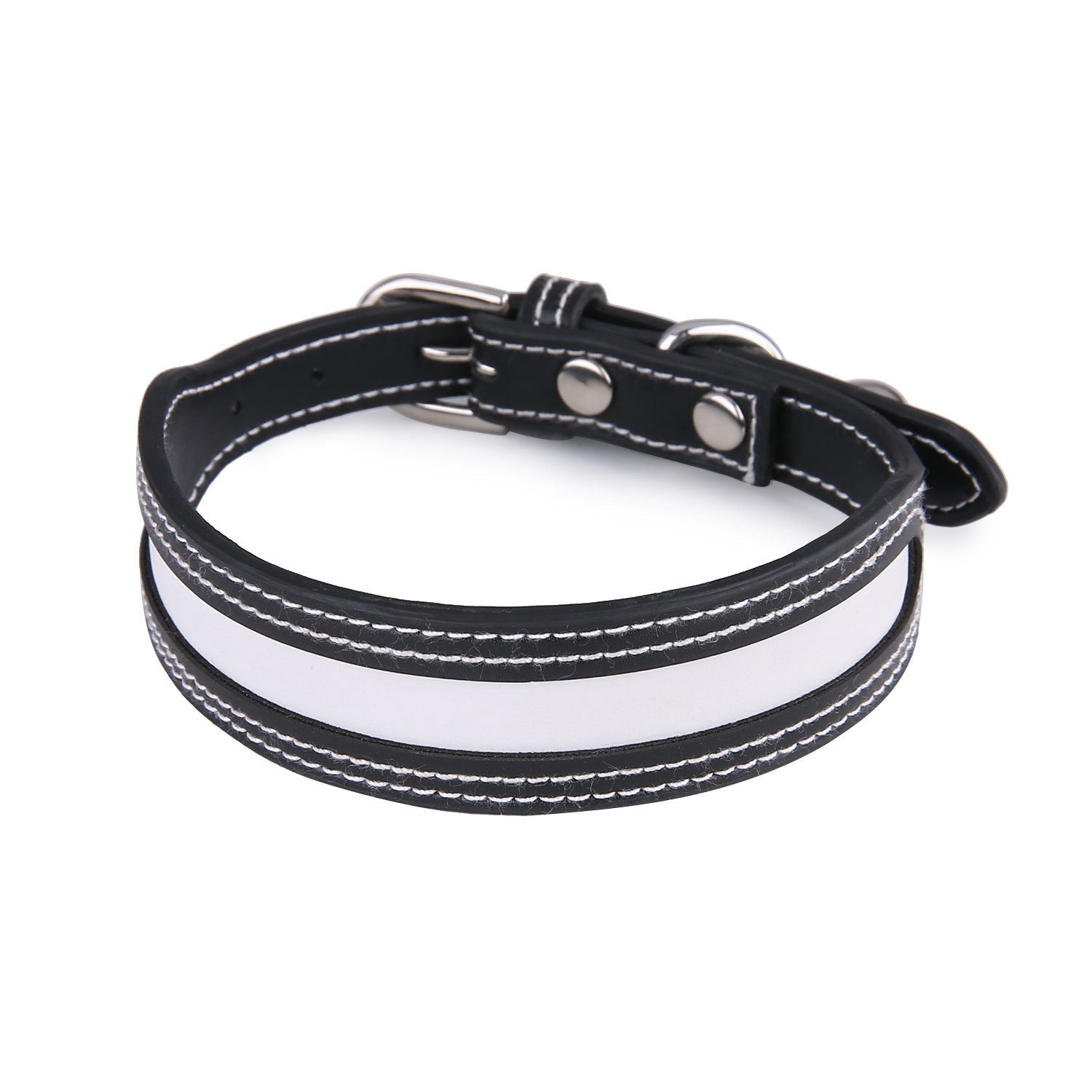 HKM-921299 Reflective Outdoor Pet Collar with Bell - Red and Black PU Material for Cats and Dogs, Fits Neck Circumference 25-32cm