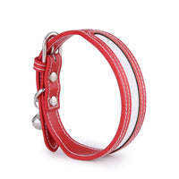 HKM-921299 Reflective Outdoor Pet Collar with Bell - Red and Black PU Material for Cats and Dogs, Fits Neck Circumference 25-32cm