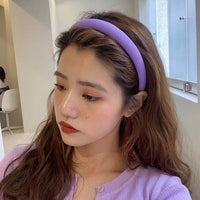 HKM-306643 Korean Style Pure Color Sponge Hair Band with Pearl Headband Options