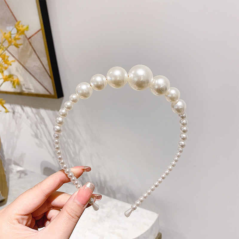 HKM-306643 Korean Style Pure Color Sponge Hair Band with Pearl Headband Options