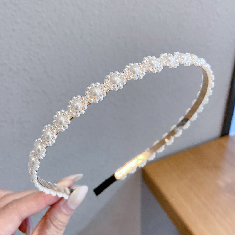 HKM-306643 Korean Style Pure Color Sponge Hair Band with Pearl Headband Options