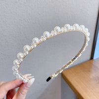 HKM-306643 Korean Style Pure Color Sponge Hair Band with Pearl Headband Options