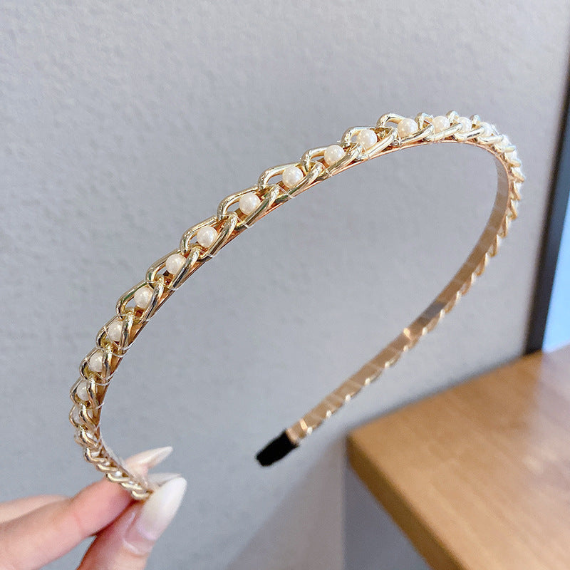 HKM-306643 Korean Style Pure Color Sponge Hair Band with Pearl Headband Options