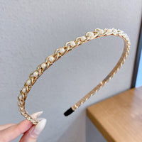 HKM-306643 Korean Style Pure Color Sponge Hair Band with Pearl Headband Options