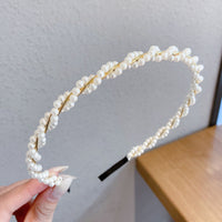 HKM-306643 Korean Style Pure Color Sponge Hair Band with Pearl Headband Options
