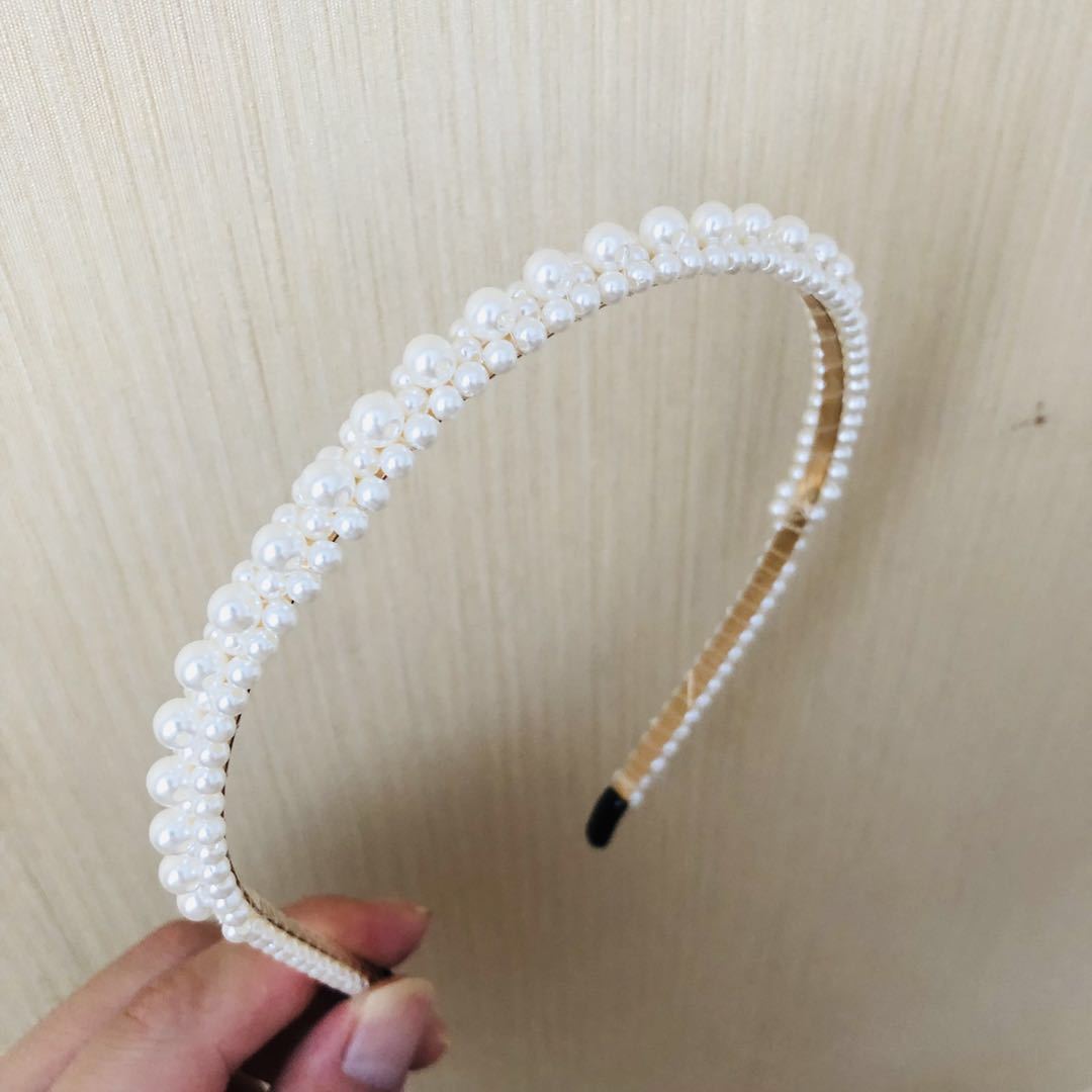HKM-306643 Korean Style Pure Color Sponge Hair Band with Pearl Headband Options