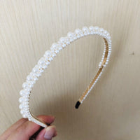 HKM-306643 Korean Style Pure Color Sponge Hair Band with Pearl Headband Options