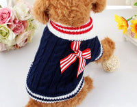 HKM-028179 Cozy Winter Knit Sweater for Dogs with Bowknot Detail in Blue and Red