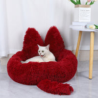 HKM-760211 Cozy Round Plush Pet Bed for Cats and Dogs - Warm Winter Nest Cushion
