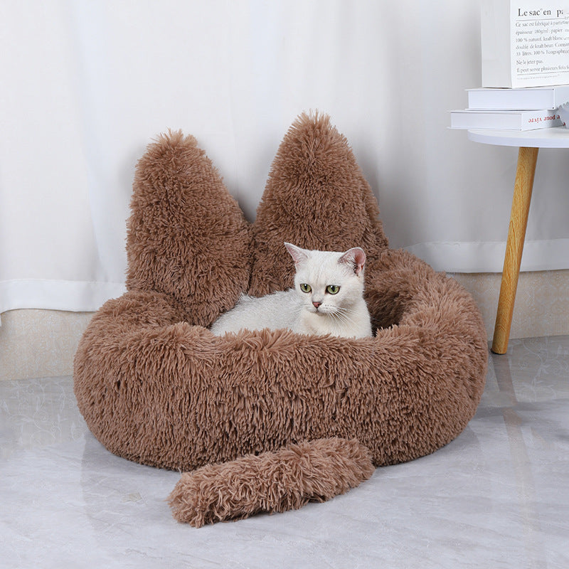 HKM-760211 Cozy Round Plush Pet Bed for Cats and Dogs - Warm Winter Nest Cushion