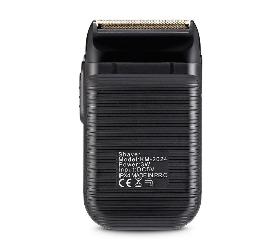 HKM-708243 Rechargeable Double Mesh Razor for Face, Hair, and Body - 45 Minutes Runtime, Washable Design, Black with Gold and Silver Accents