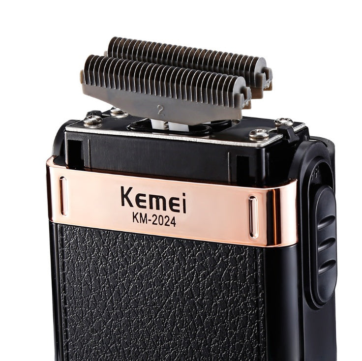 HKM-708243 Rechargeable Double Mesh Razor for Face, Hair, and Body - 45 Minutes Runtime, Washable Design, Black with Gold and Silver Accents