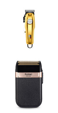 HKM-708243 Rechargeable Double Mesh Razor for Face, Hair, and Body - 45 Minutes Runtime, Washable Design, Black with Gold and Silver Accents