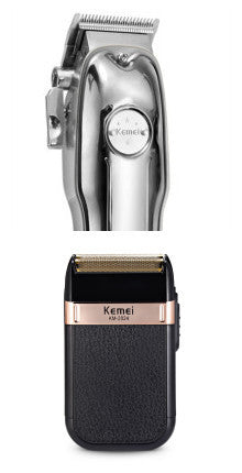 HKM-708243 Rechargeable Double Mesh Razor for Face, Hair, and Body - 45 Minutes Runtime, Washable Design, Black with Gold and Silver Accents