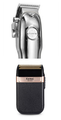 HKM-708243 Rechargeable Double Mesh Razor for Face, Hair, and Body - 45 Minutes Runtime, Washable Design, Black with Gold and Silver Accents