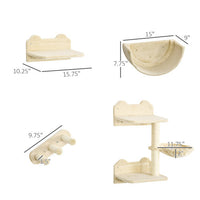 HKM-798931 Wall-Mounted Cat Shelves with Hammock, Perches, Steps, and Scratching Post for Climbing and Relaxing, Beige Finish