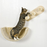 HKM-798931 Wall-Mounted Cat Shelves with Hammock, Perches, Steps, and Scratching Post for Climbing and Relaxing, Beige Finish