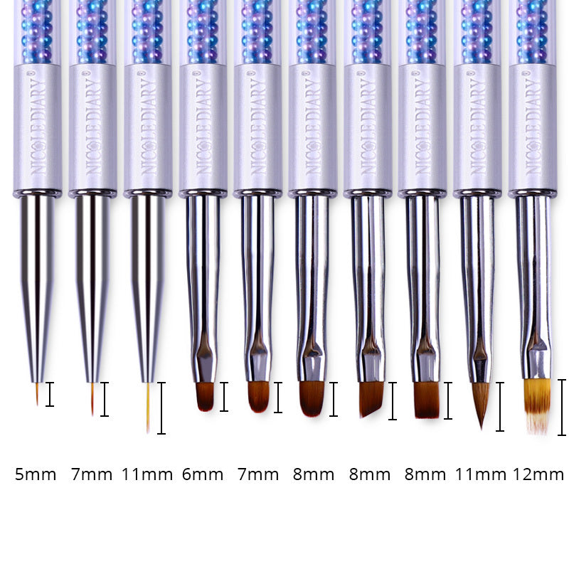 HKM-985619 10-Piece UV Nail Brush Tool Set with 12.6 cm Handles for Nail Art Application
