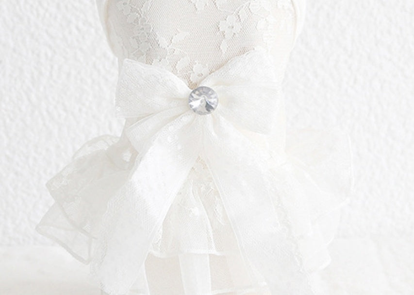 HKM-681235 Elegant Lace Bow Skirt for Small Pets ¨C Comfortable Cotton Wedding Dress in White