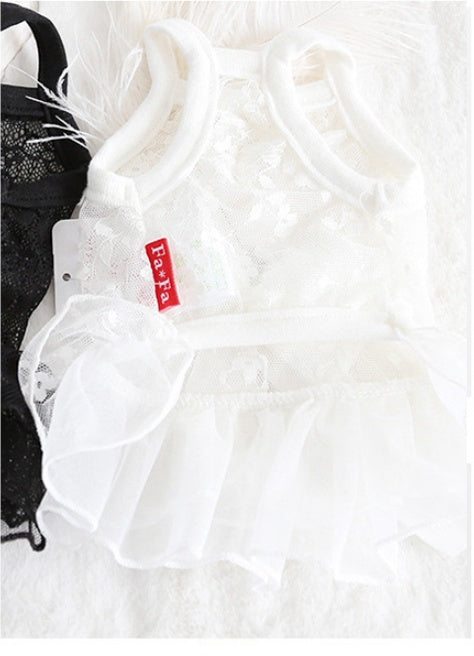HKM-681235 Elegant Lace Bow Skirt for Small Pets ¨C Comfortable Cotton Wedding Dress in White