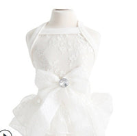 HKM-681235 Elegant Lace Bow Skirt for Small Pets ¨C Comfortable Cotton Wedding Dress in White