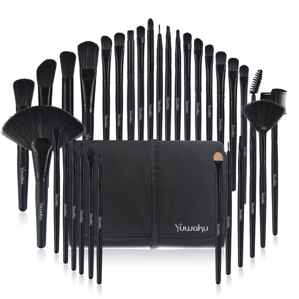 HKM-625107 32-Piece Professional Makeup Brush Set with Portable Wooden Handle and Soft Artificial Fiber Bristles