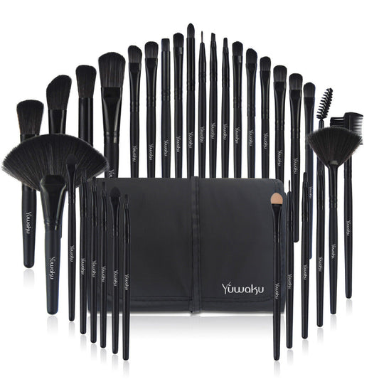 HKM-625107 32-Piece Professional Makeup Brush Set with Portable Wooden Handle and Soft Artificial Fiber Bristles