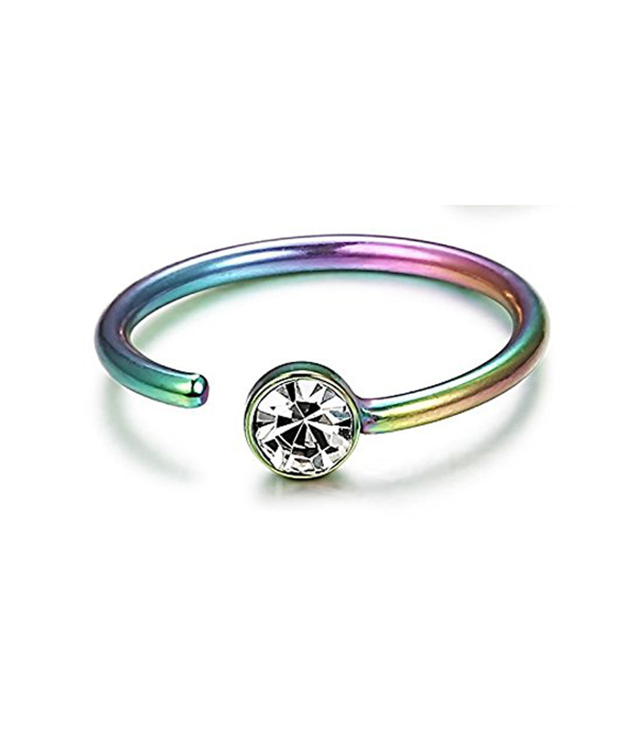 HKM-148307 C-Shaped Stainless Steel Rhinestone Nose Ring for Unisex - Various Colors and Sizes Available