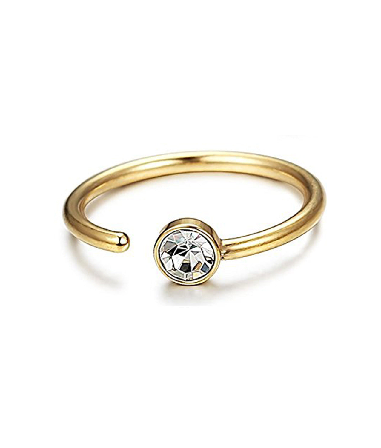 HKM-148307 C-Shaped Stainless Steel Rhinestone Nose Ring for Unisex - Various Colors and Sizes Available