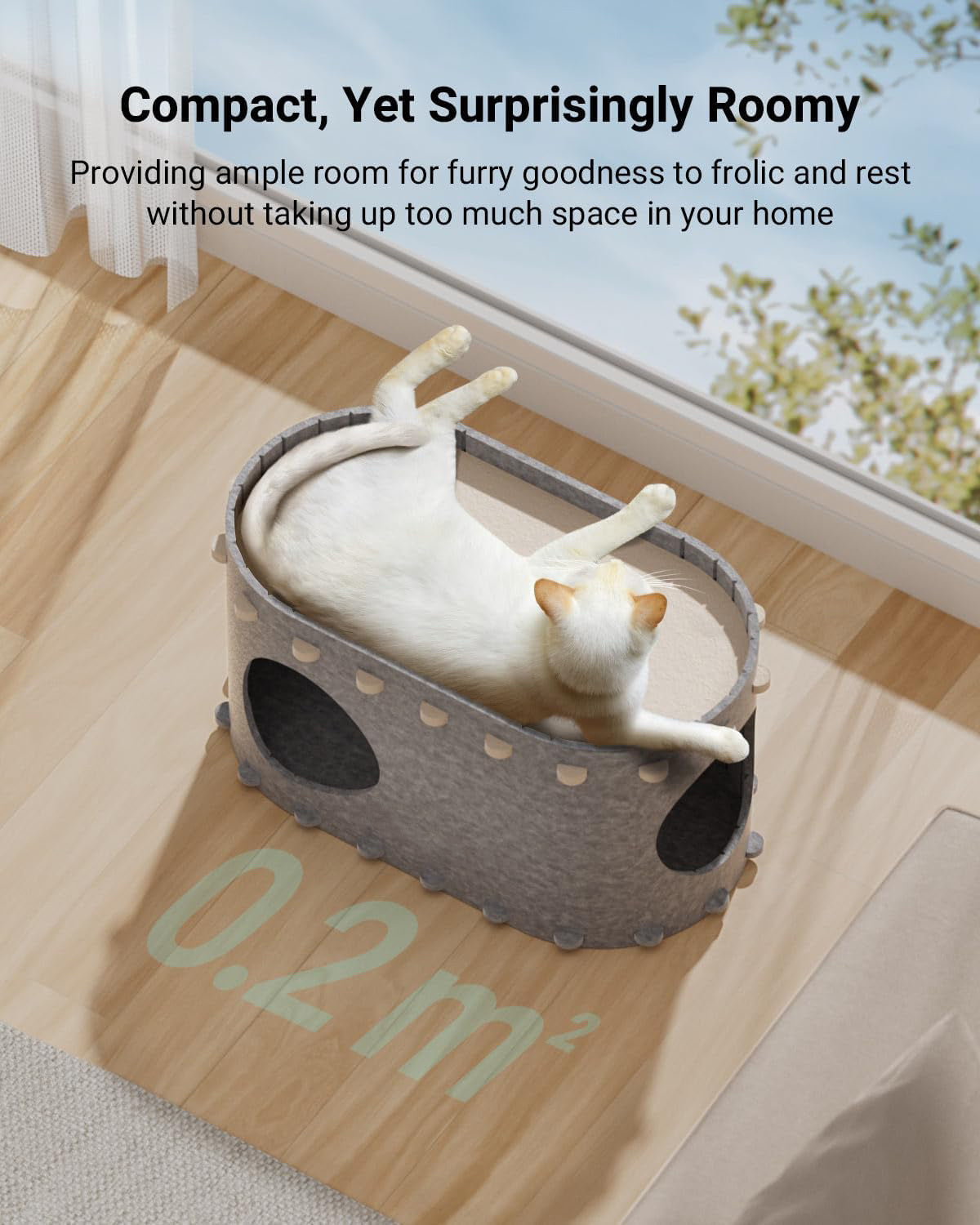 HKM-608723 Cozy Foldable Cat Cave with Scratch-Resistant Tunnel and Peekaboo Access for Indoor Cats