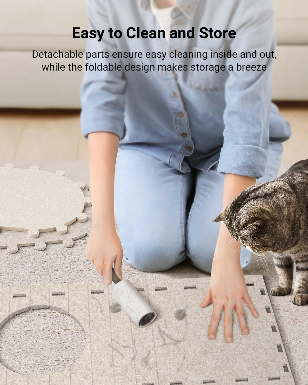 HKM-608723 Cozy Foldable Cat Cave with Scratch-Resistant Tunnel and Peekaboo Access for Indoor Cats