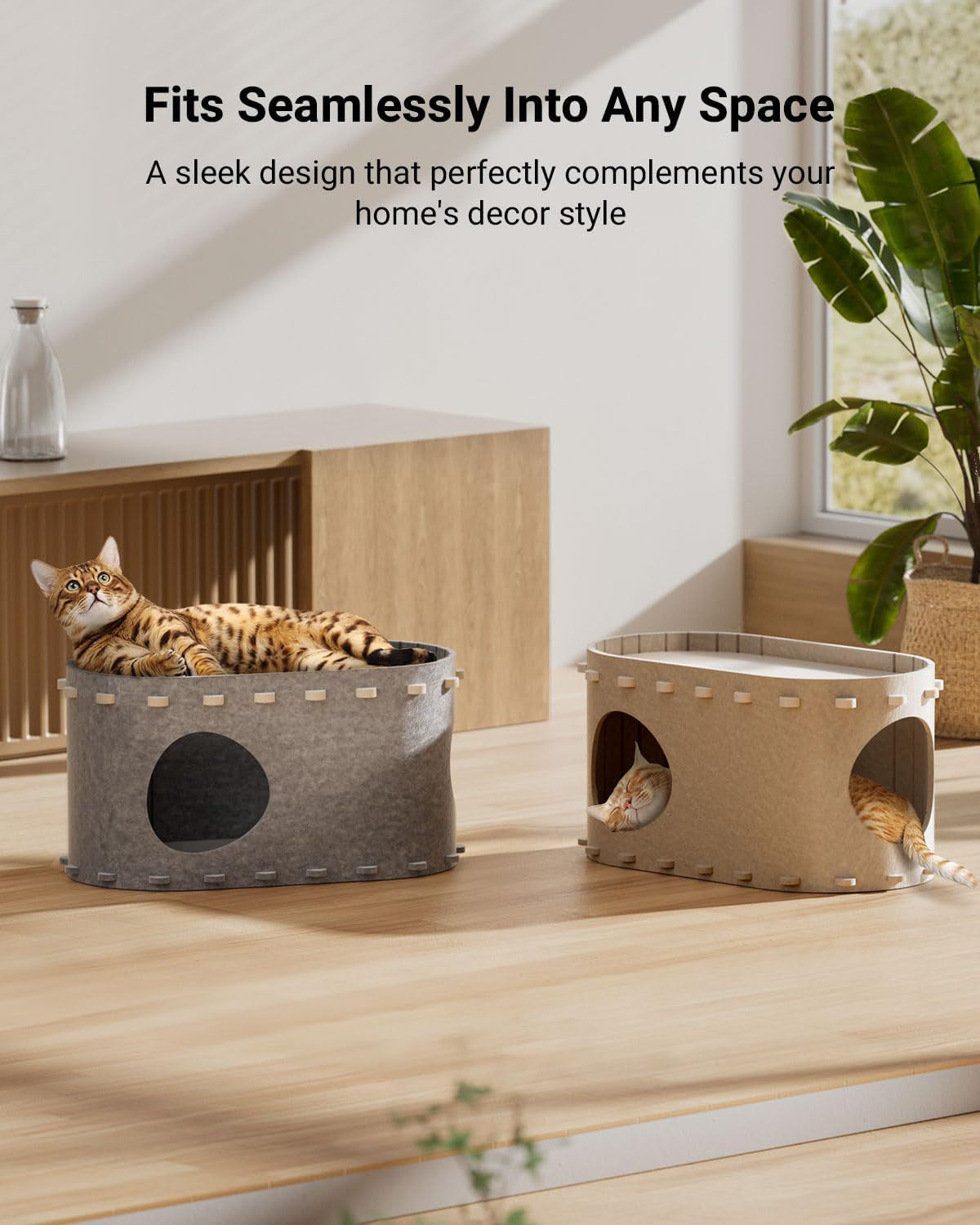 HKM-608723 Cozy Foldable Cat Cave with Scratch-Resistant Tunnel and Peekaboo Access for Indoor Cats