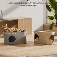 HKM-608723 Cozy Foldable Cat Cave with Scratch-Resistant Tunnel and Peekaboo Access for Indoor Cats