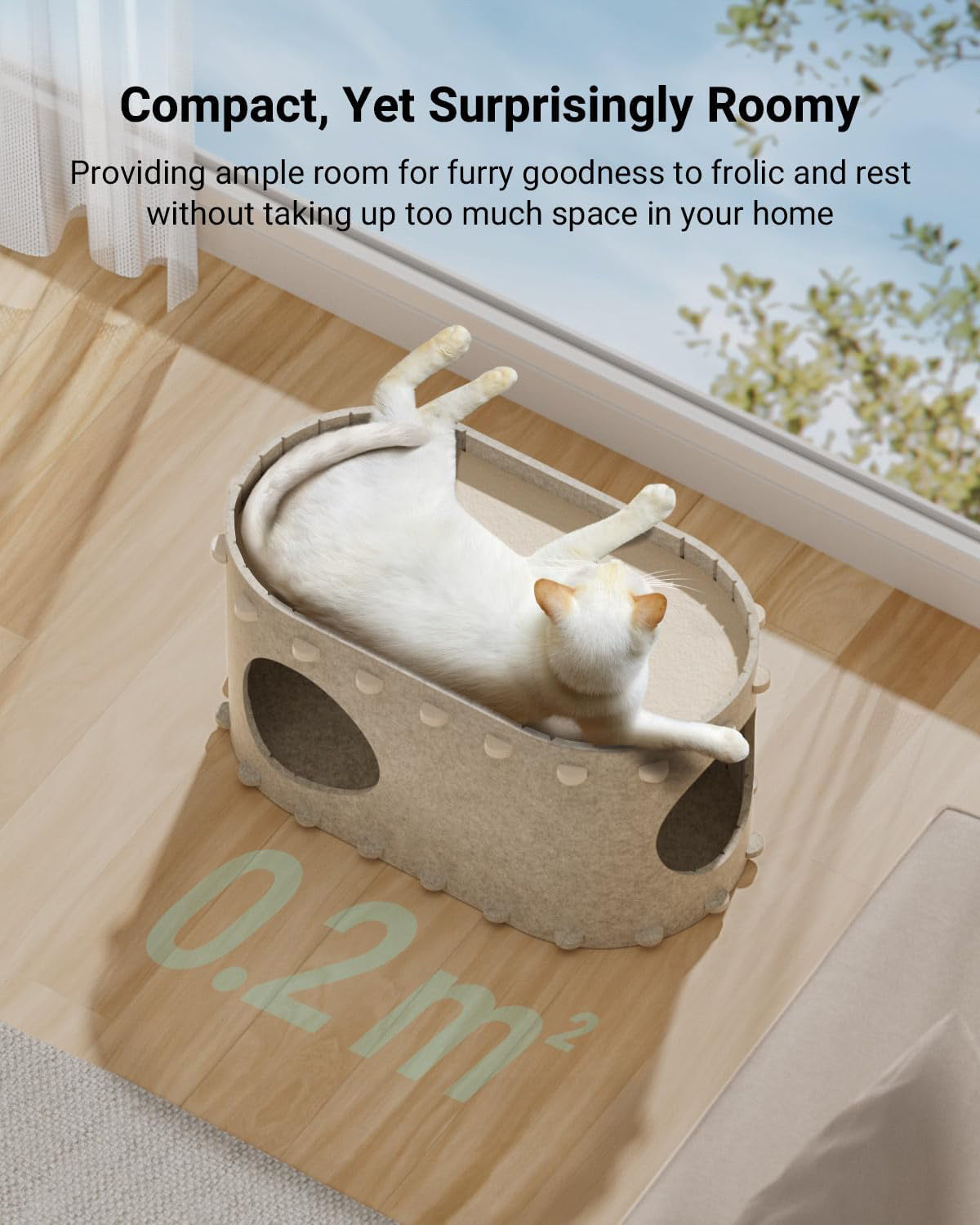 HKM-608723 Cozy Foldable Cat Cave with Scratch-Resistant Tunnel and Peekaboo Access for Indoor Cats