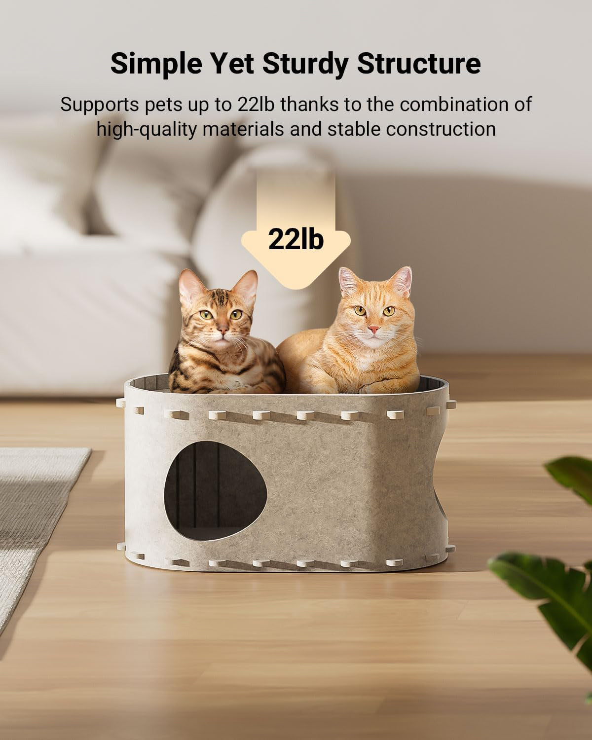 HKM-608723 Cozy Foldable Cat Cave with Scratch-Resistant Tunnel and Peekaboo Access for Indoor Cats