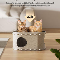 HKM-608723 Cozy Foldable Cat Cave with Scratch-Resistant Tunnel and Peekaboo Access for Indoor Cats