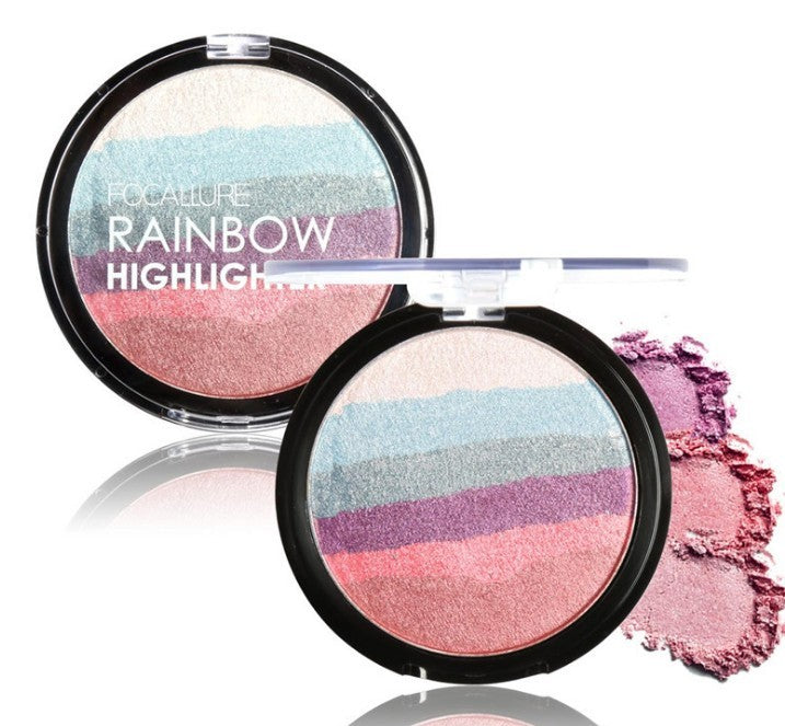 HKM-649619 Rainbow Highlighter Palette with 6 Shimmer Shades for Versatile Makeup Looks