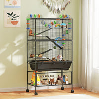 HKM-793299 5-Tier Hamster Cage with Rolling Base, Large Deep Tray, Exercise Wheel, Hut, and Tubes