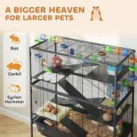 HKM-793299 5-Tier Hamster Cage with Rolling Base, Large Deep Tray, Exercise Wheel, Hut, and Tubes