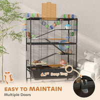 HKM-793299 5-Tier Hamster Cage with Rolling Base, Large Deep Tray, Exercise Wheel, Hut, and Tubes