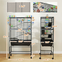 HKM-793299 5-Tier Hamster Cage with Rolling Base, Large Deep Tray, Exercise Wheel, Hut, and Tubes