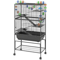 HKM-793299 5-Tier Hamster Cage with Rolling Base, Large Deep Tray, Exercise Wheel, Hut, and Tubes