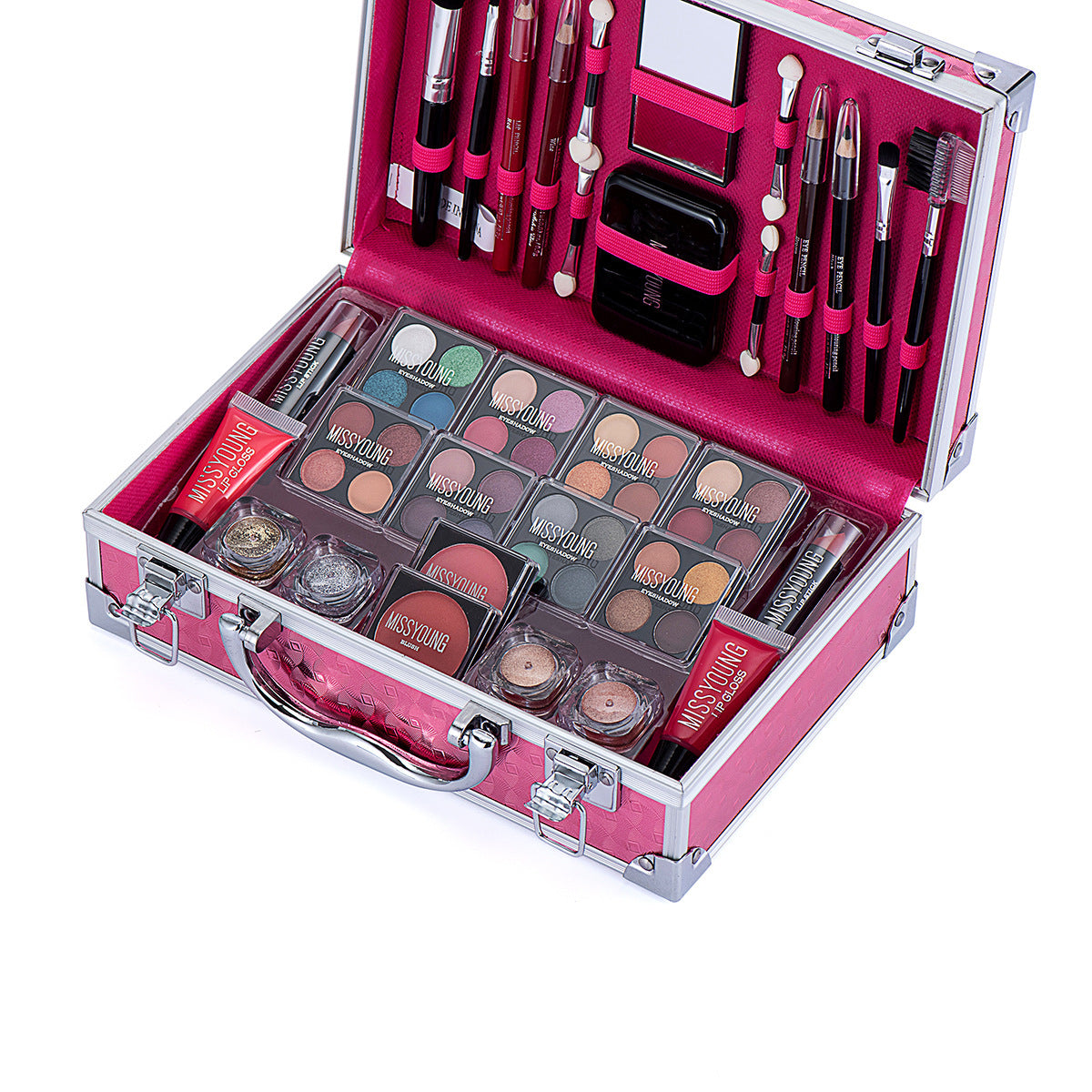 HKM-943379 Colorful Eyeshadow and Lipstick Cosmetics Set with Blush, Gloss, and Tools